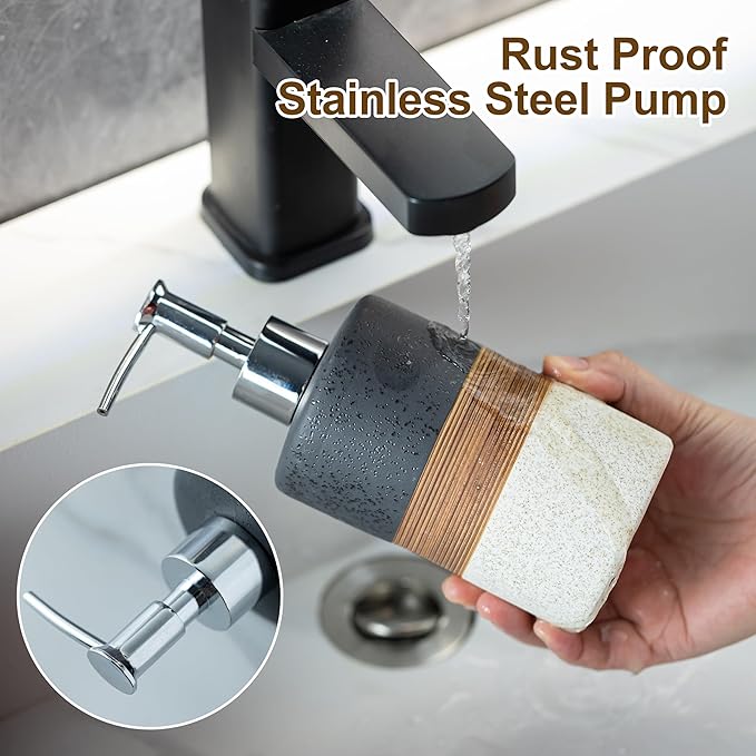 Dish Soap Dispenser Set with Silicone Funnel, Hand Soap, Body Wash, Ceramic - Image 3