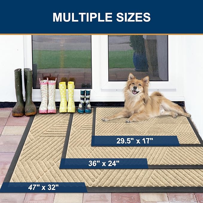 Smiry Front Door Mat Outside Entrance, Heavy Duty Sturdy Natural Rubber Doormat - Image 2