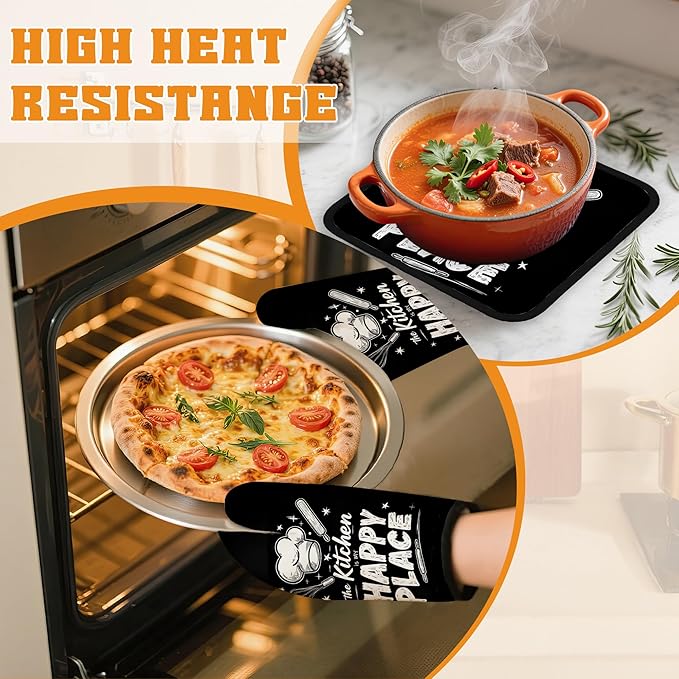 Funny Oven Mitts and Pot Holders Set, The Kitchen is My Happy Place Kitchen - Image 6