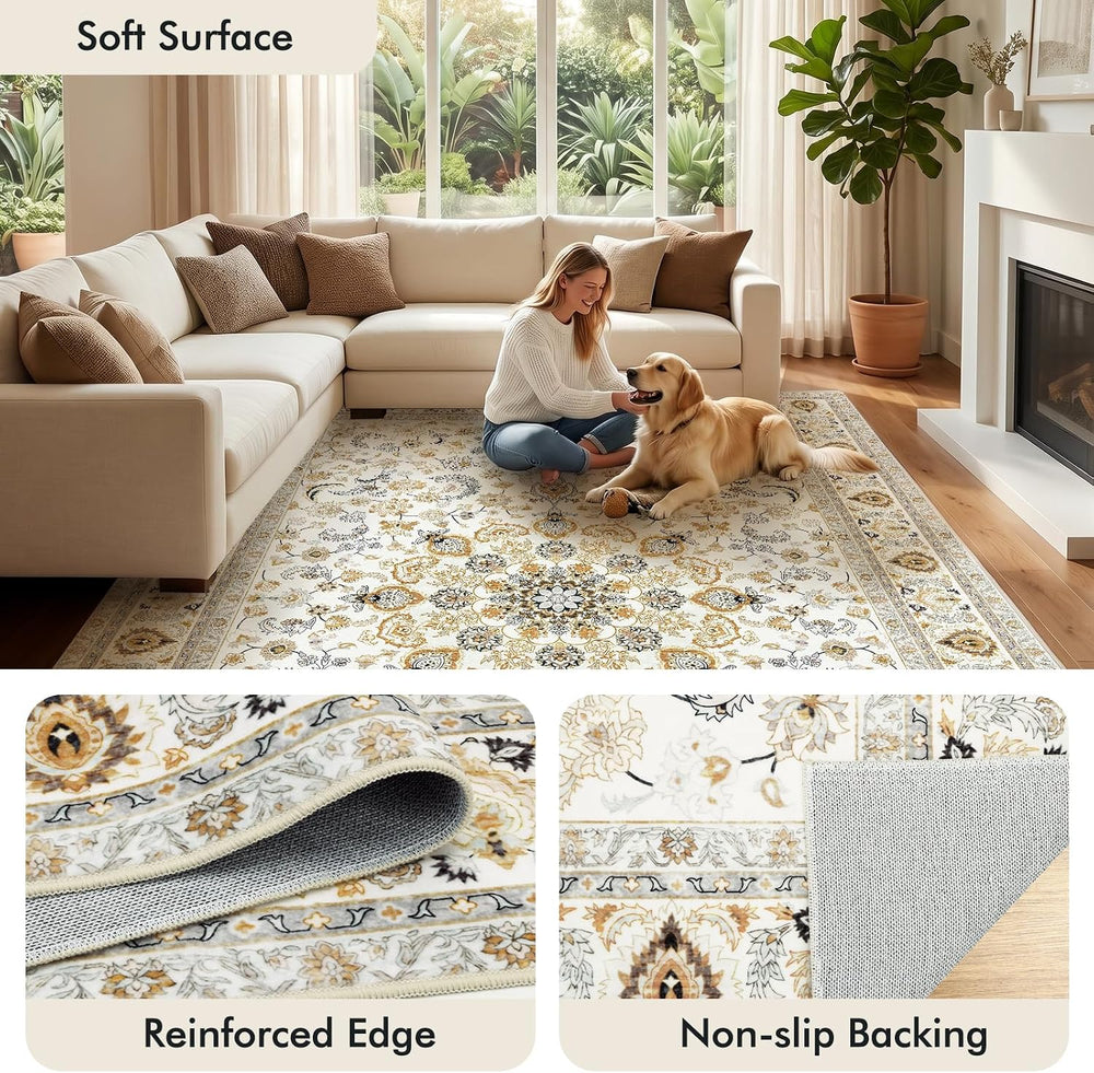 Fixwal Washable 6x9 Area Rug for Living Room, Non-Slip, Beige