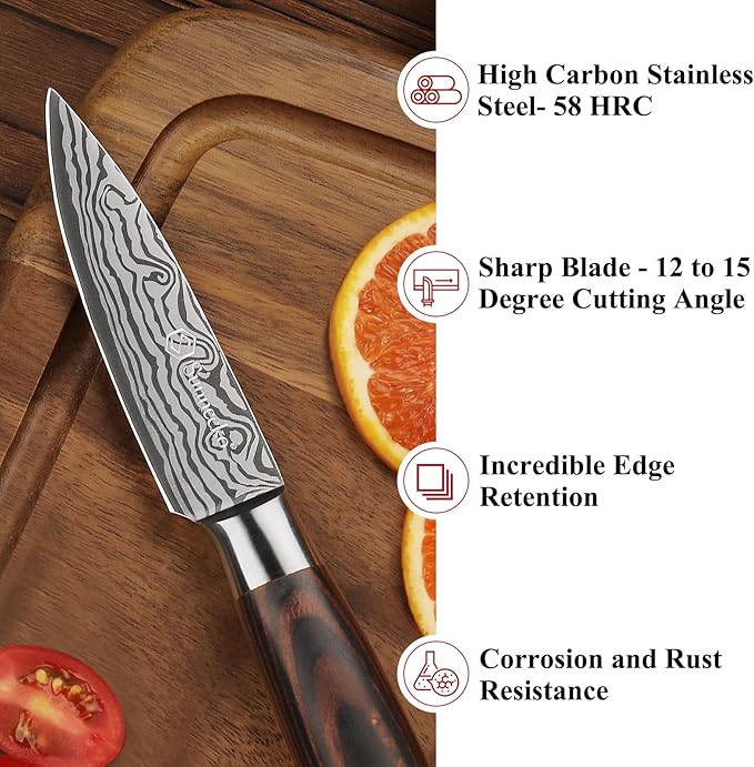 Sunnecko Small Kitchen Knife 3.5 Inch Paring Knife High Carbon Stainless Steel - Image 4