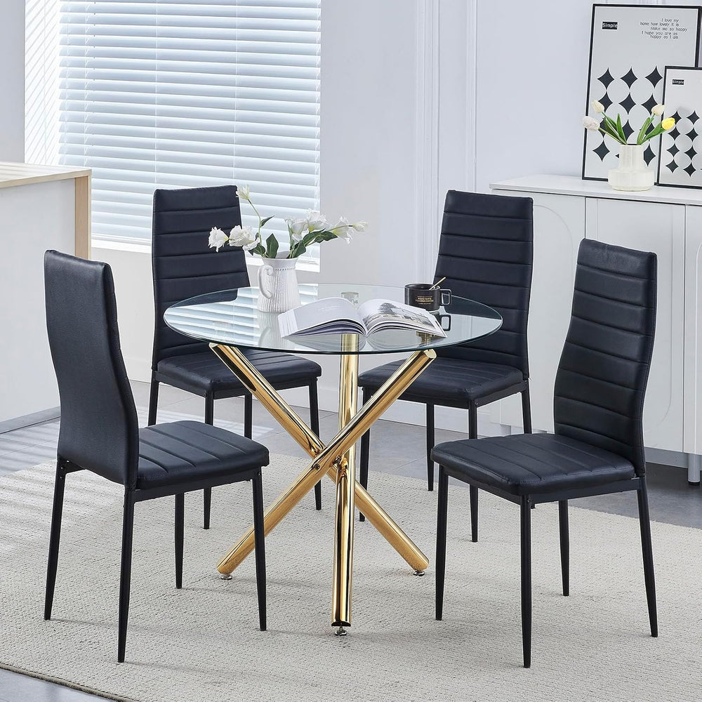 36" Round Glass Dining Room Table with Glass Top and Chrome Legs for Kit...