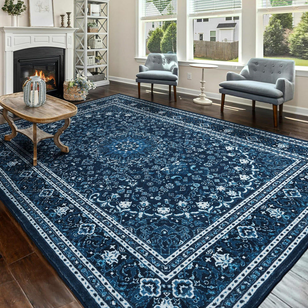 Lessymo Area Rugs 10x14 Living Room, Washable Large Rug Bedroom, Blue White