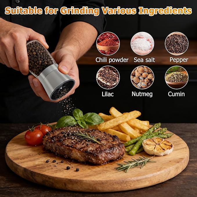 R DRURLCD Short Silver Premium Stainless Steel Salt and Pepper Grinder Set of - Image 5