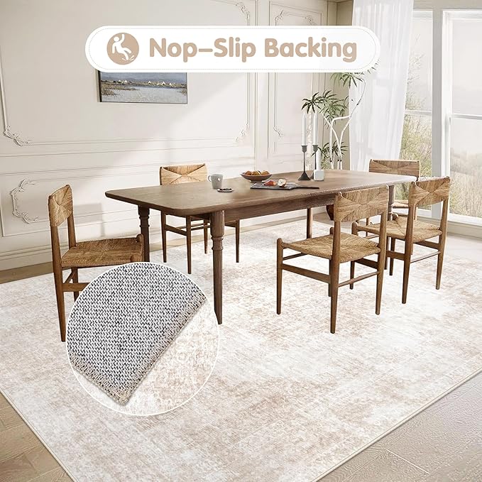 Area Rug 5x7 Vintage Rugs: Washable Living Room Rug Retro Medallion Distressed - Image 4