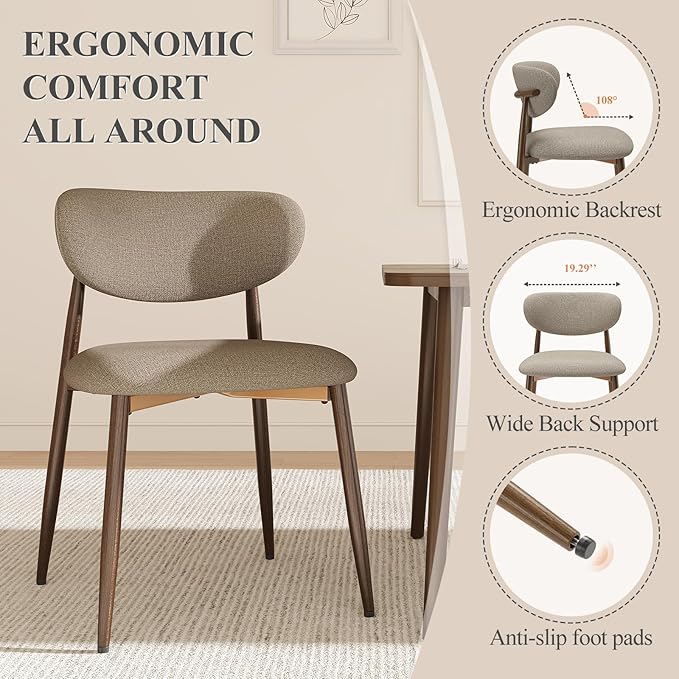 Dining Chairs Set of 2, Upholstered Dining Room Chairs with Metal Legs and An...