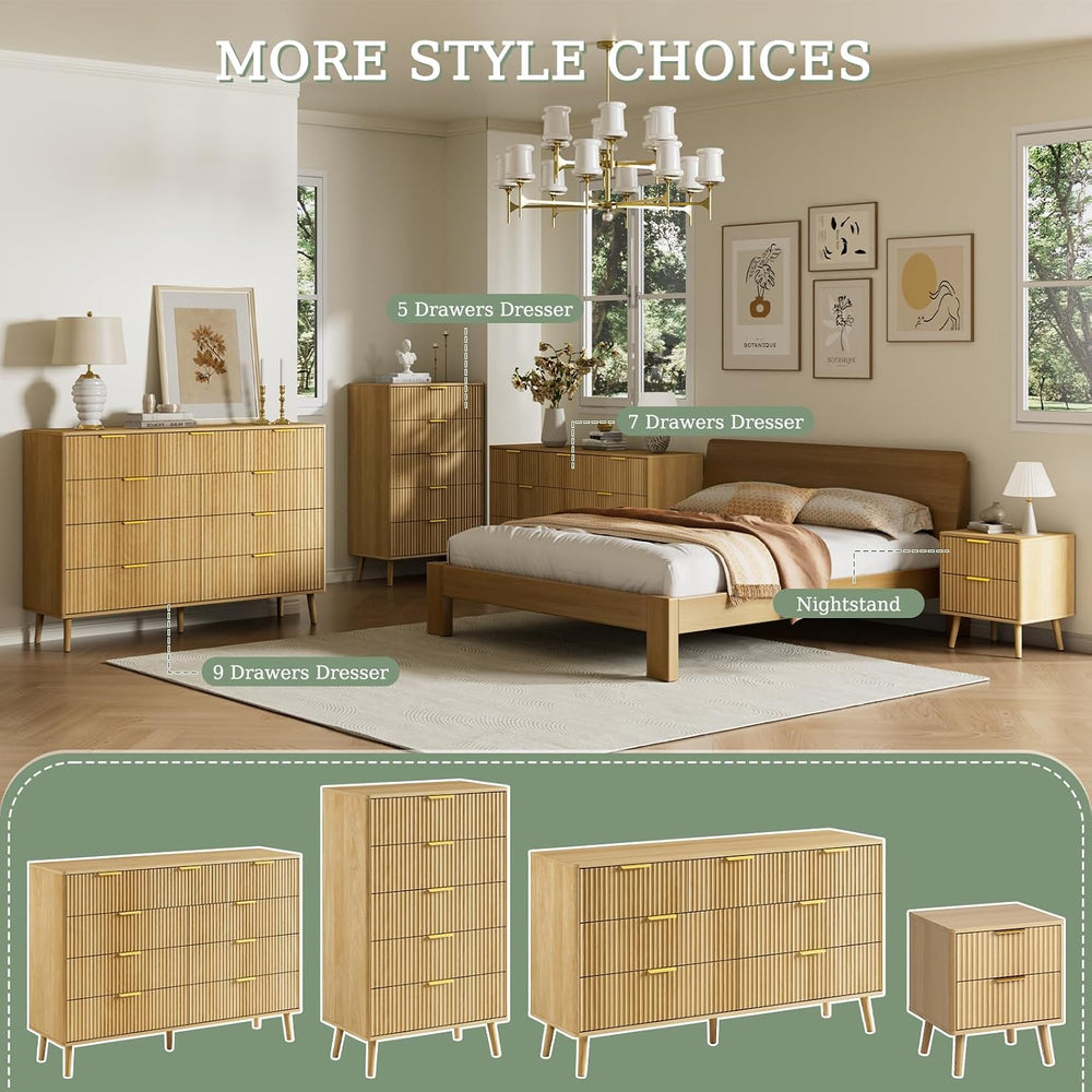 LYNSOM Fluted Dresser and Nightstand Set, 3 Pieces Bedroom Set, 55 Inch Wide ...