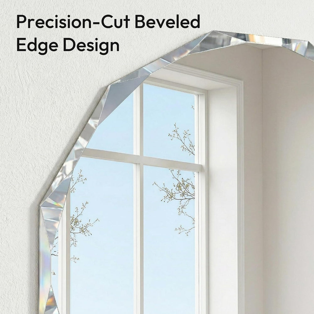 24" Round Frameless Beveled Mirror, Diamond Cut Edge Wall Mirror for Bat...