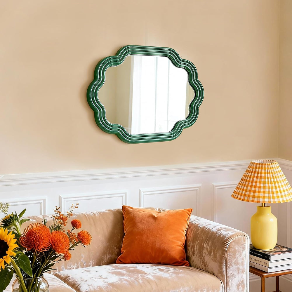 Green Wavy Oval 16x20 Small Scallop Unique Wall Vanity Decor Mirror