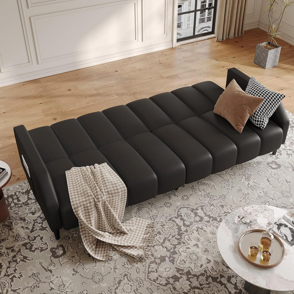 Fadware Faux Leather Couch, Convertible Futon Sofa Bed with Adjustable Backre...