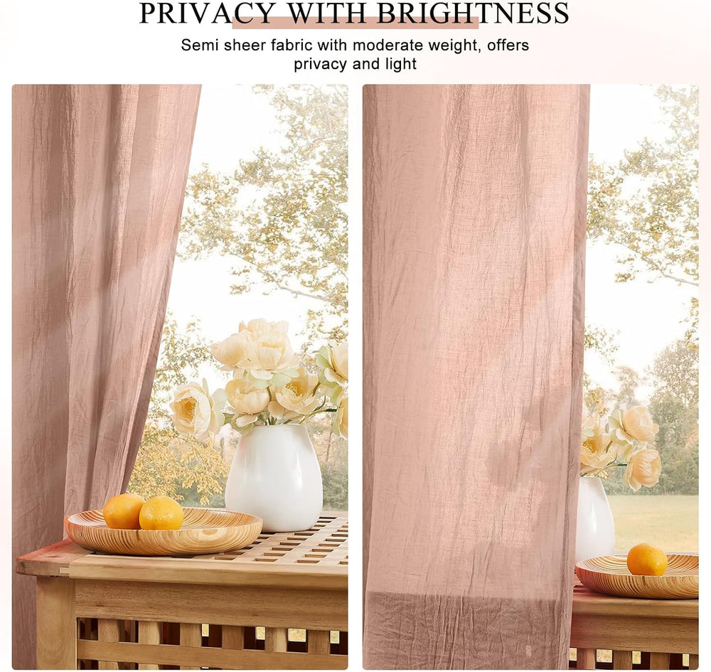 Melodieux Blush Pink Cotton Sheer Curtains 84 Inches Long, Bedroom Living Roo...
