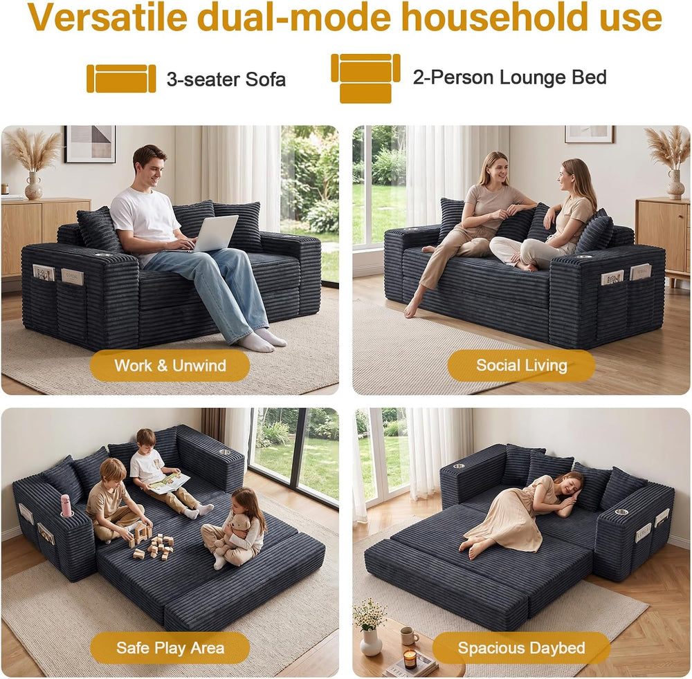 77" Convertible Futon Sofa Bed, Boneless Couch for Living Room (Grey )