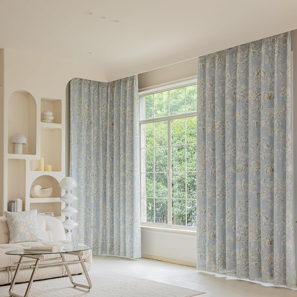 VisionaryHomeDesign Pinch Pleat Floral Linen Curtains, Memory Trained, Flower...