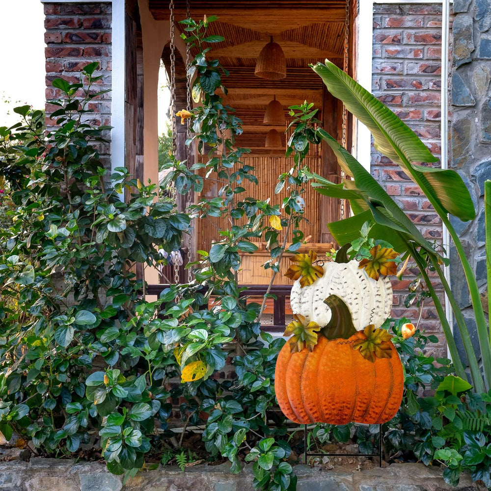 Metal Pumpkin Yard Stakes Fall Harvest Garden Lawn Yard Porch Outdoors Welcom...