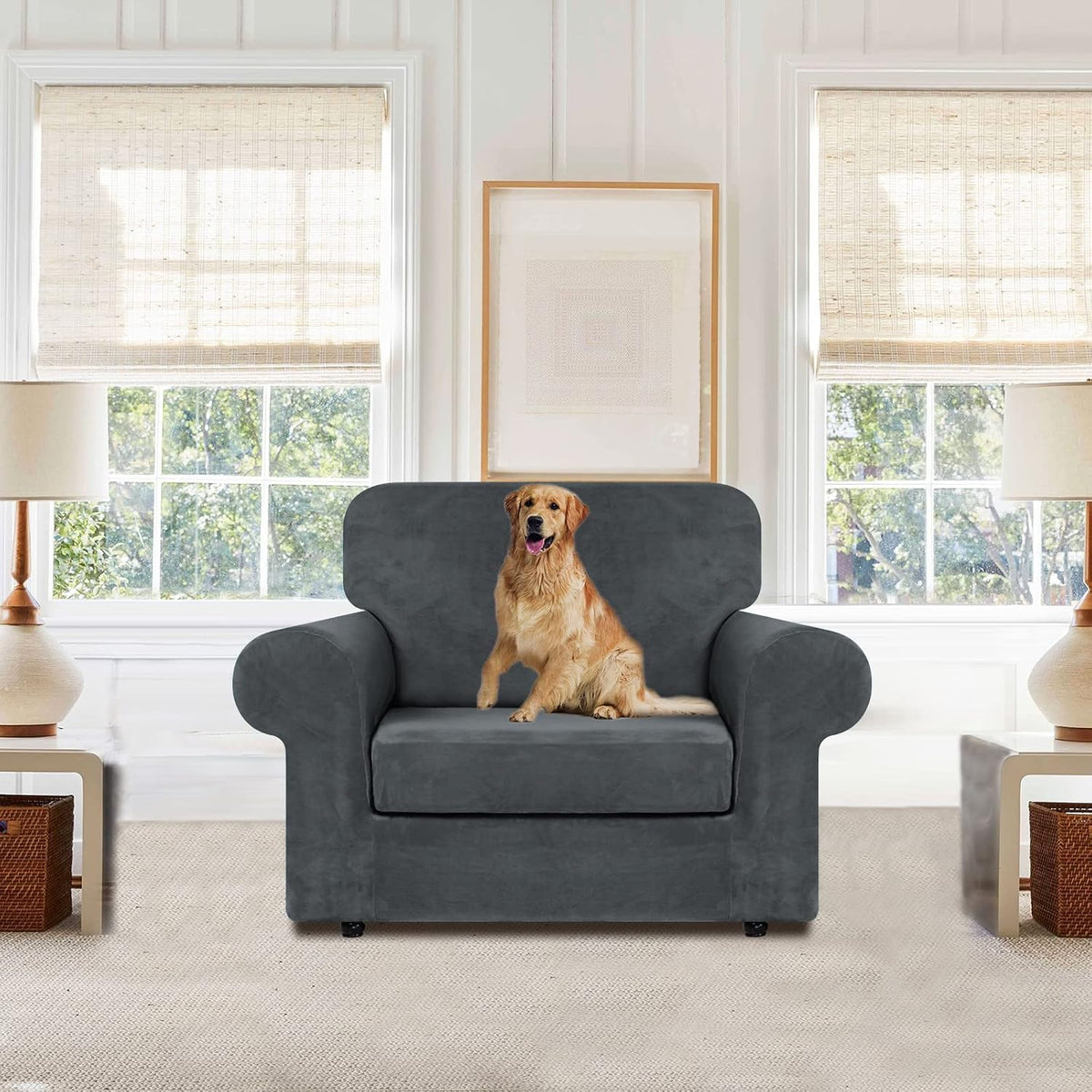 weerrw velvet stretch 2 pieces chair sofa slipcovers shown in use