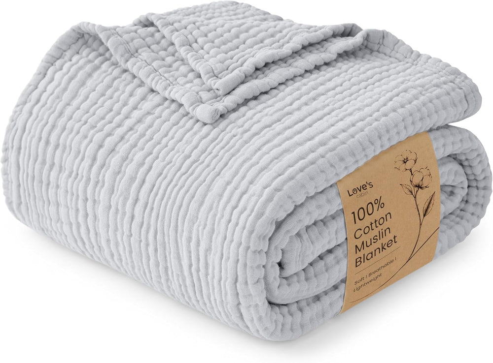Love's cabin 100% Cotton Muslin Blanket, 6 Layer Lightweight Breathable G...