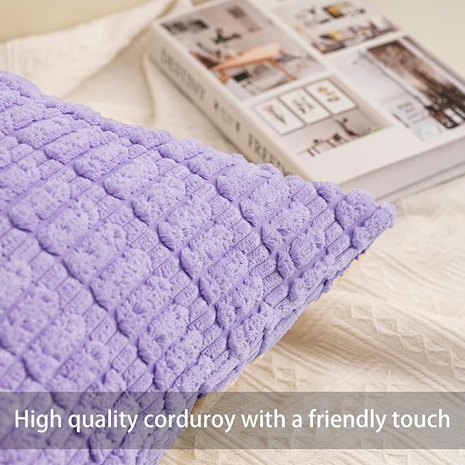 Pack of 2 Corduroy Decorative Throw Pillow Covers 18x18 Inch Soft Striped - Image 2