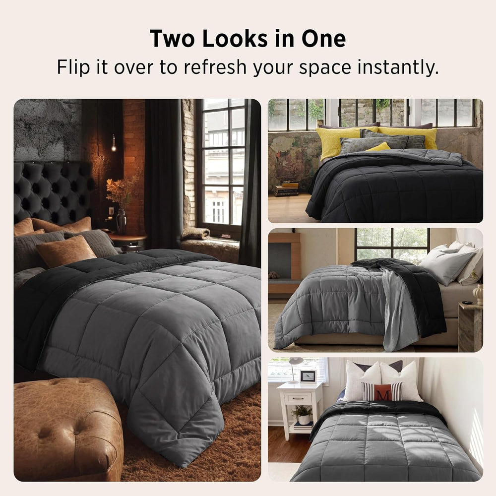 Bedsure Queen Comforter Duvet Insert - Bed Comforter Quilted, Black/Grey