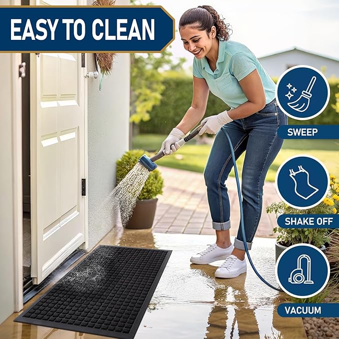 Smiry Front Door Mat Outside Entrance, Heavy Duty Natural Rubber Doormat - Image 5