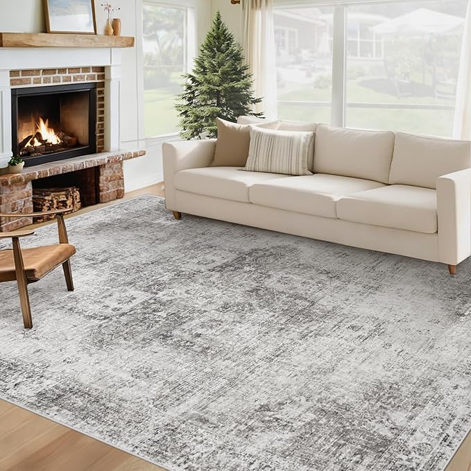 Area Rug 6x9 Washable Rug, Vintage Boho Medallion Rugs Non-Slip Soft Low Pile by VECARF