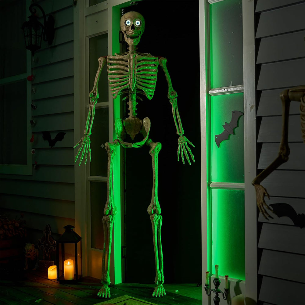 JOYIN 6.9 FT Halloween Posable Skeleton Life Size, Voice Sensing Blink Eyes M...