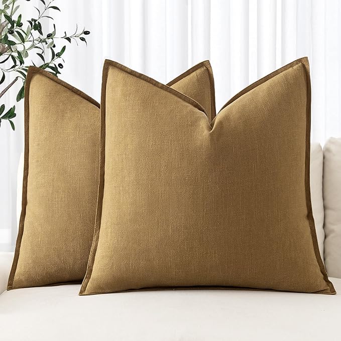 MIULEE Decorative Linen Pillow Covers 18x18 Inch Mustard Yellow ​Boho by MIULEE