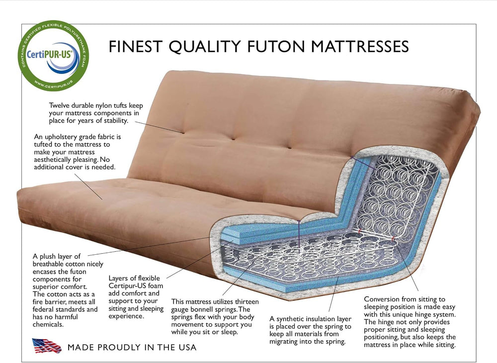 Queen Size Phoenix Espresso Frame w/ 7 Inch Mattress Microfiber Suede Futon S...