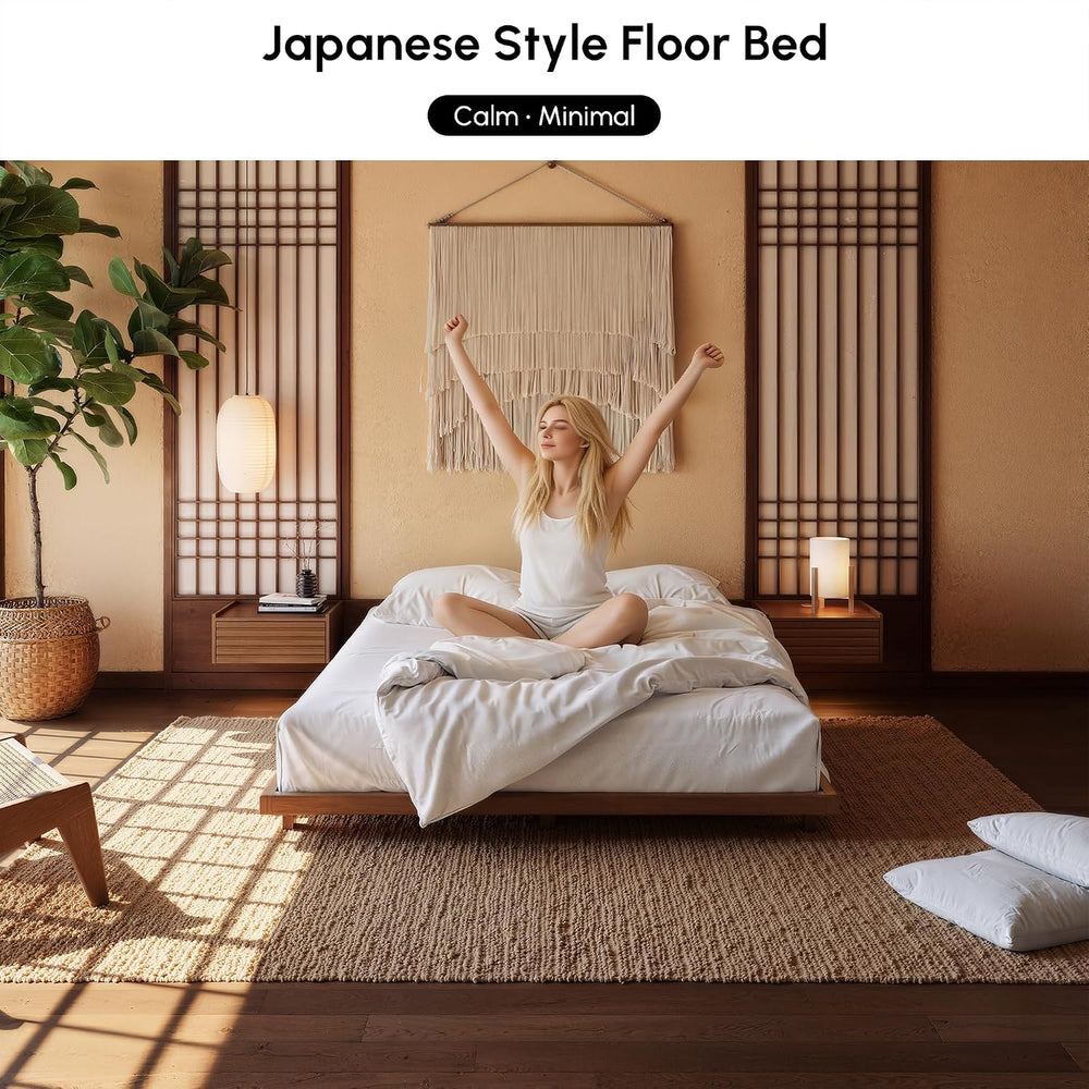 homary Japanese Style Queen Floor Bed Frame, 6.3" Low Profile Tatami Pla...