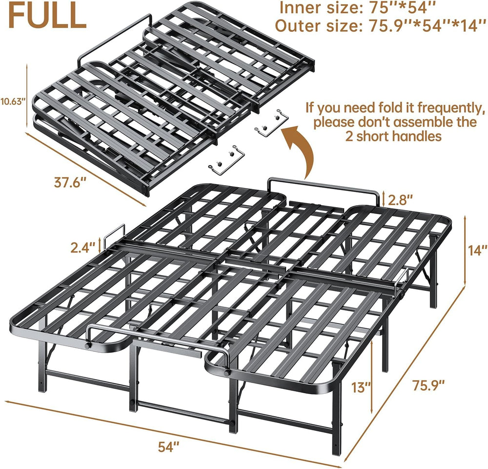 Foldable Full Size Bed Frame, Folding Bed Frame Full, 14 Inch Full Metal Bed ...