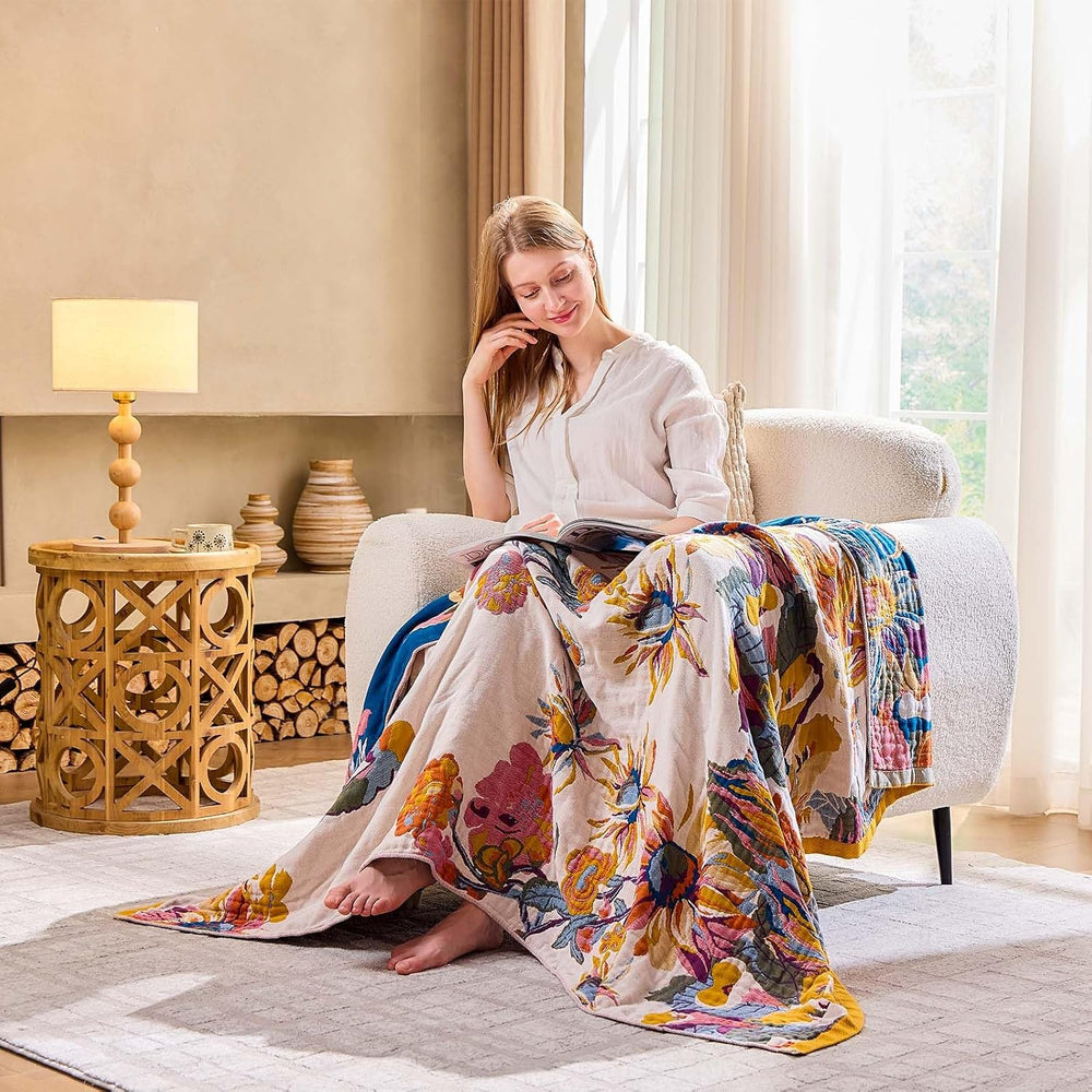 XIBLC Boho Throw Blanket, 100% Cotton Ultra Soft Luxury Throw Rustic Quilt, 6...