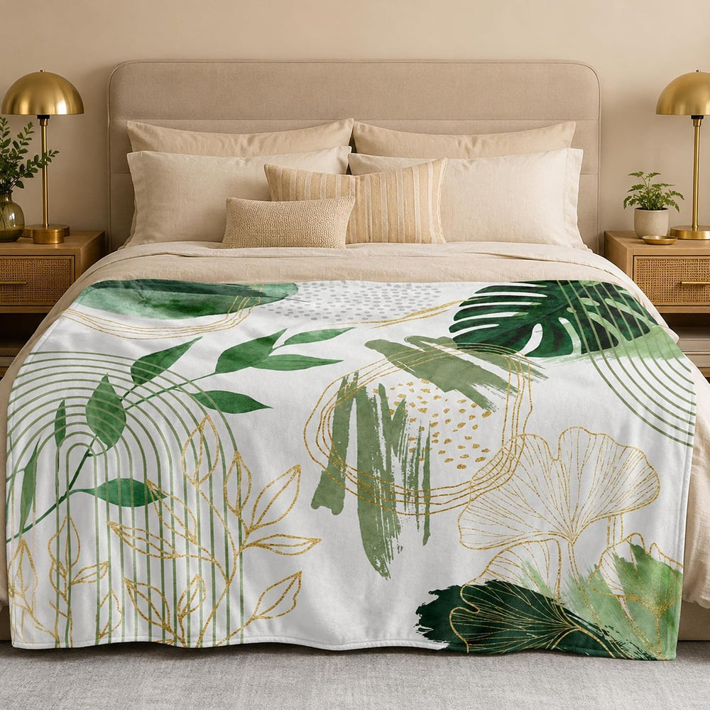 Sage Green Leaf Twin Blanket, 60x80 in