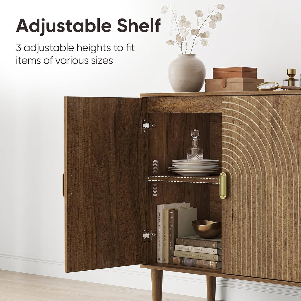 Smuxee 62.6-Inch Walnut Sideboard Cabinet, 4-Door Freestanding Buffet Cabinet...