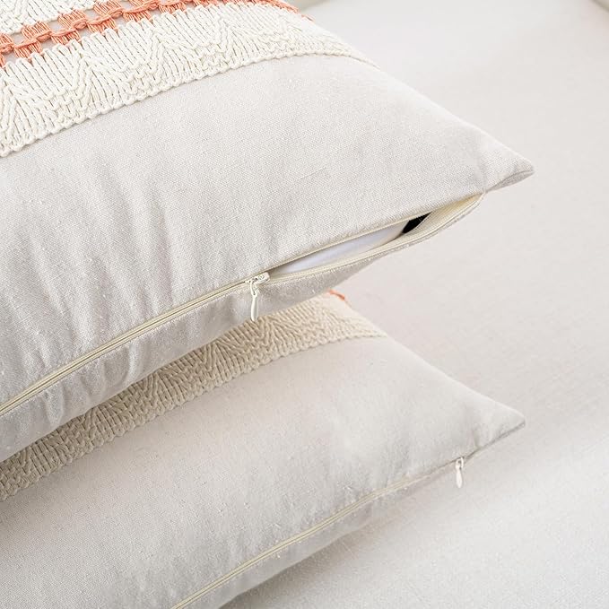 Fancy Homi Set of 1 Boho Coral Decorative Throw Pillow Cover 20x20 Inch - Image 3