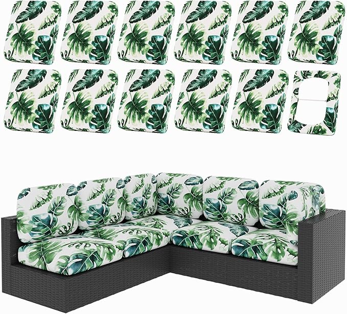 hyha 12Pcs Patio Cushion Covers, Stretch Outdoor Couch Cushion Covers, Washable by hyha