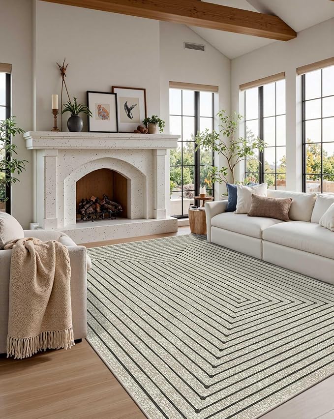 Latte&Fog 5x7 Area Rugs for Living Room Bedroom, Boho Non Slip Low Pile Carpet - Image 2