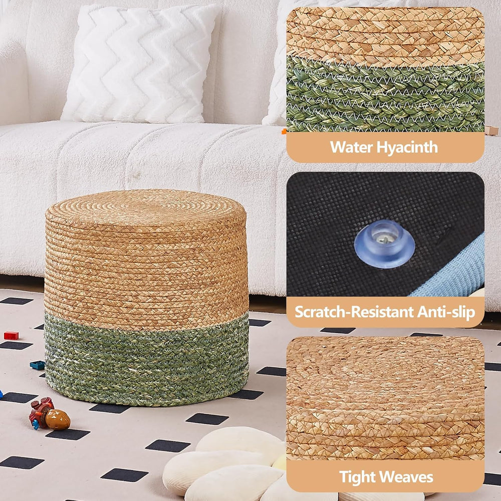 18'' Ottoman Pouf Natural Braided Poof Rustic Handweave Lounge Pouffe