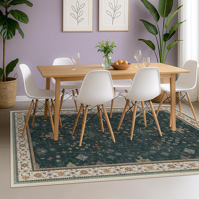 Hazo Haus Vintage Dark Green 7x9 Dining Room Rugs by HazoHaus