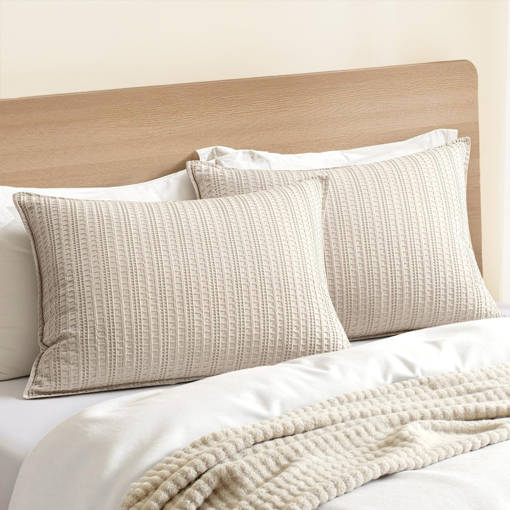Decorative Waffle Pillow Shams King Size 20x36 Oatmeal 2 Pack