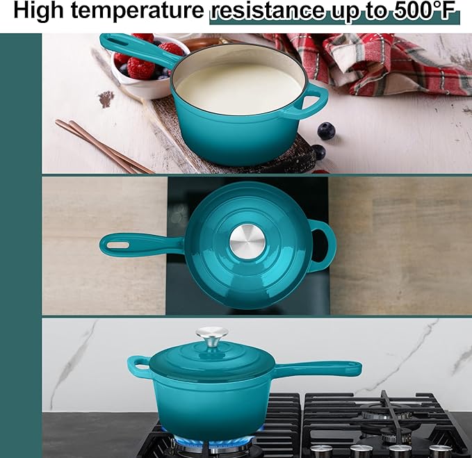 3 Quart Sauce Pan with Lid, Leonyo Enameled Cast Iron Sauce Pot, Large Cast - Image 5
