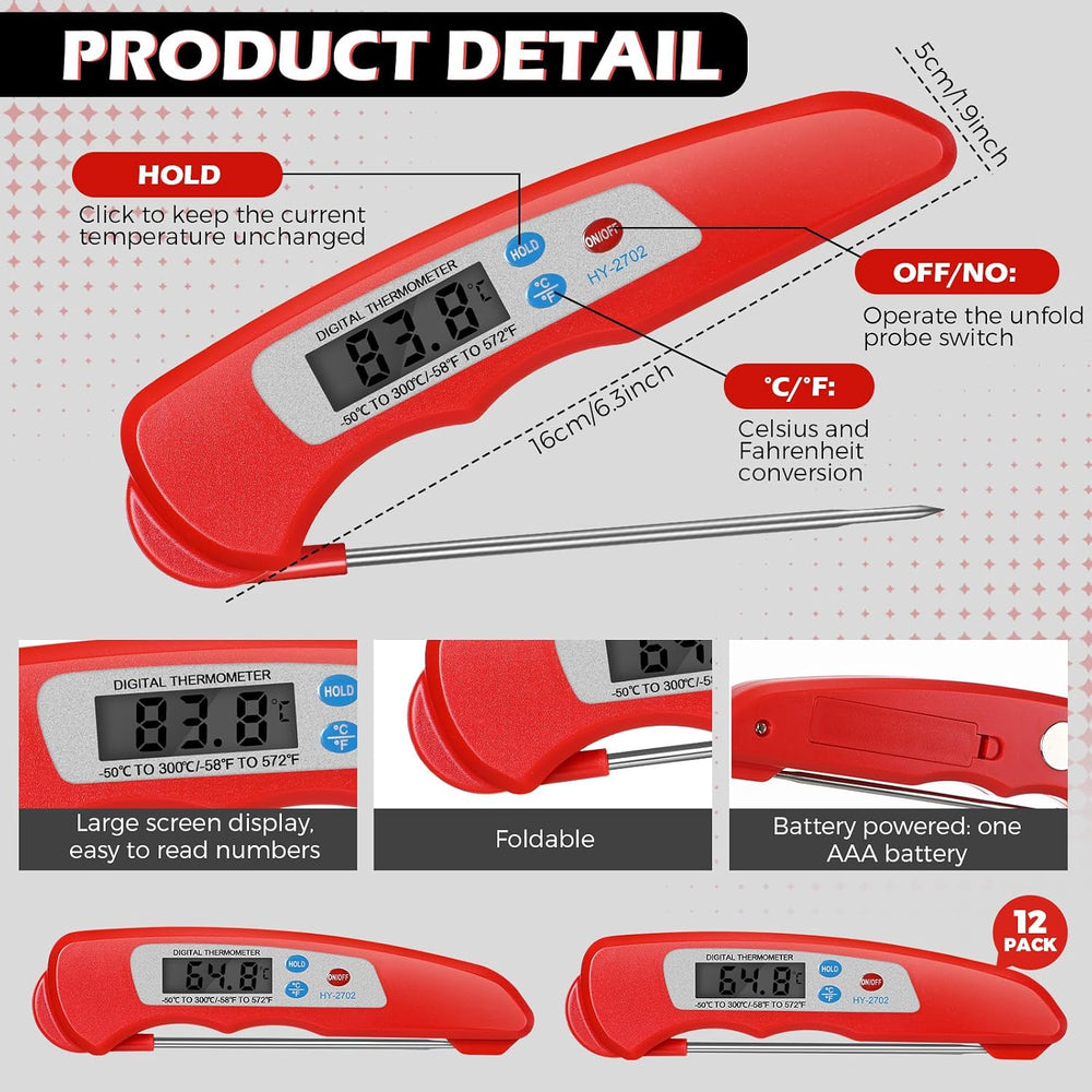 Xuhal 12 Pcs Digital Meat Thermometer with Probe Instant, Red