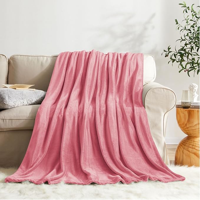 KMUSET Fleece Blanket Salmon Pink Lightweight Super Soft Cozy Fuzzy Bed - Image 3