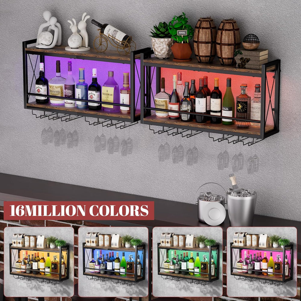Shikha LED Wall Mounted Wine Rack with Glass Holder for Home Bar Kitchen | 31...