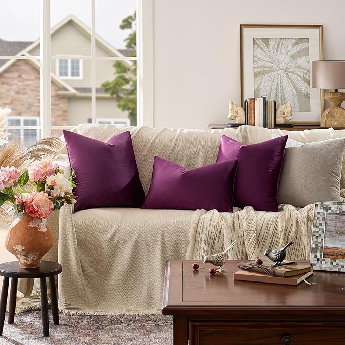 GIGIZAZA Purple Decorative Velvet Decorative 18x18 Throw Pillow Covers - Image 2