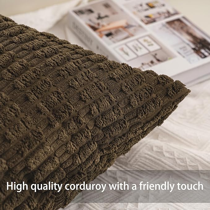 Pack of 2 Corduroy Decorative Throw Pillow Covers 18x18 InchSoft Boho Striped - Image 2