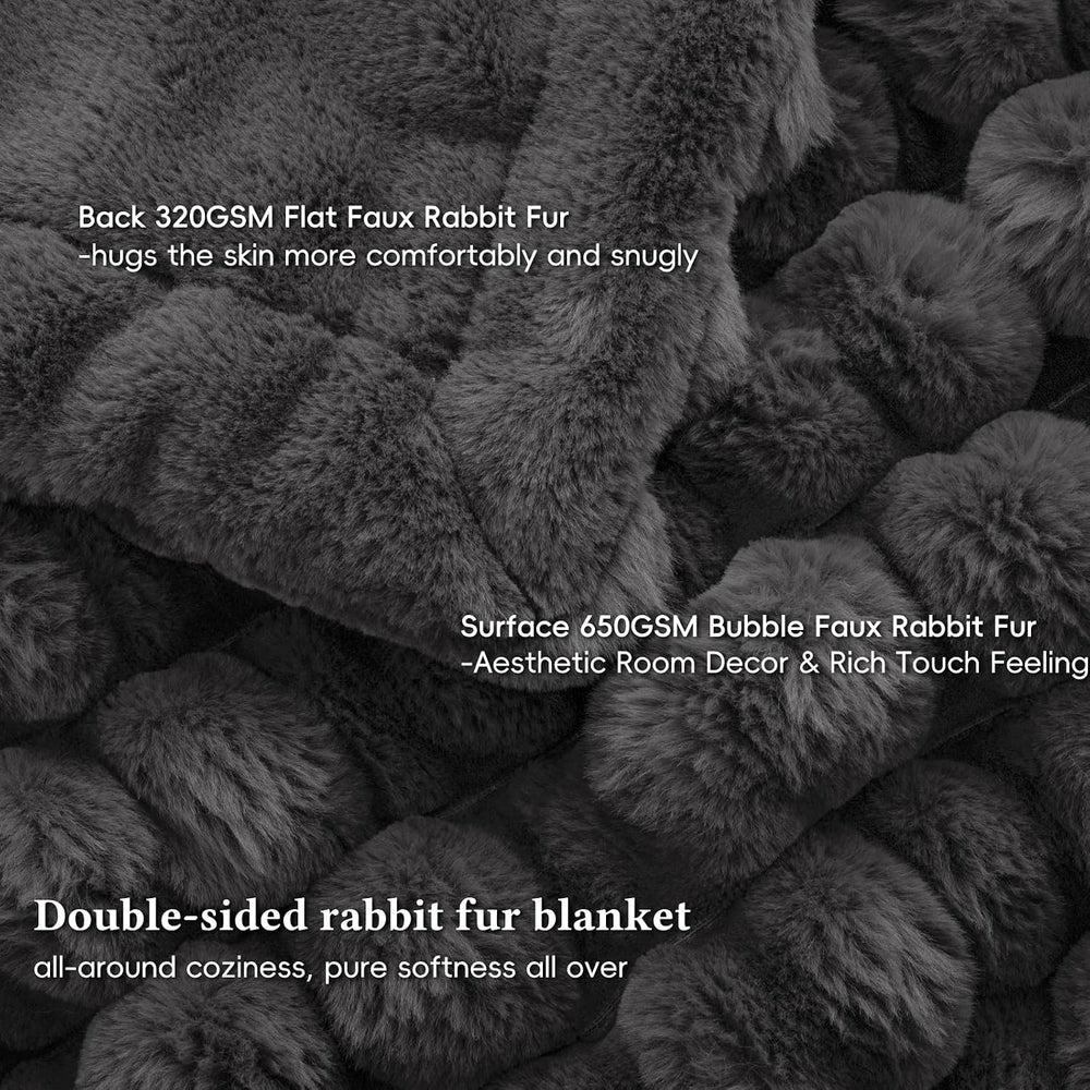 David's Home Double-Sided Soft Faux Rabbit Fur Throw Blanket, Gull Gray