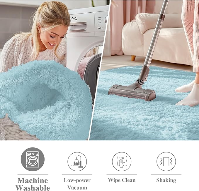 OLANLY Light Blue Round Rugs for Bedroom - Image 2