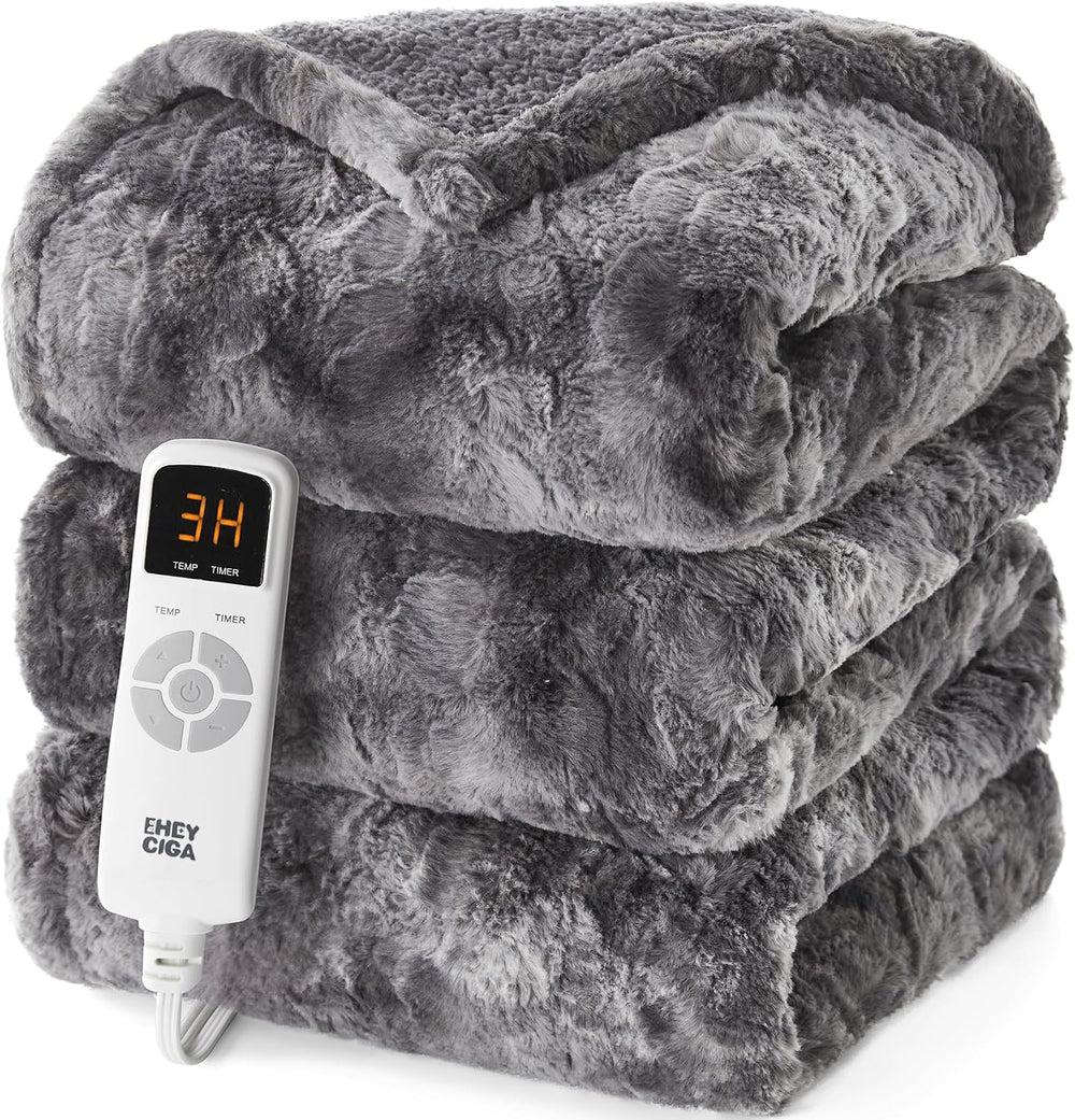EHEYCIGA Electric Heated Throw Blanket 50"x60", Faux Fur & Sher...
