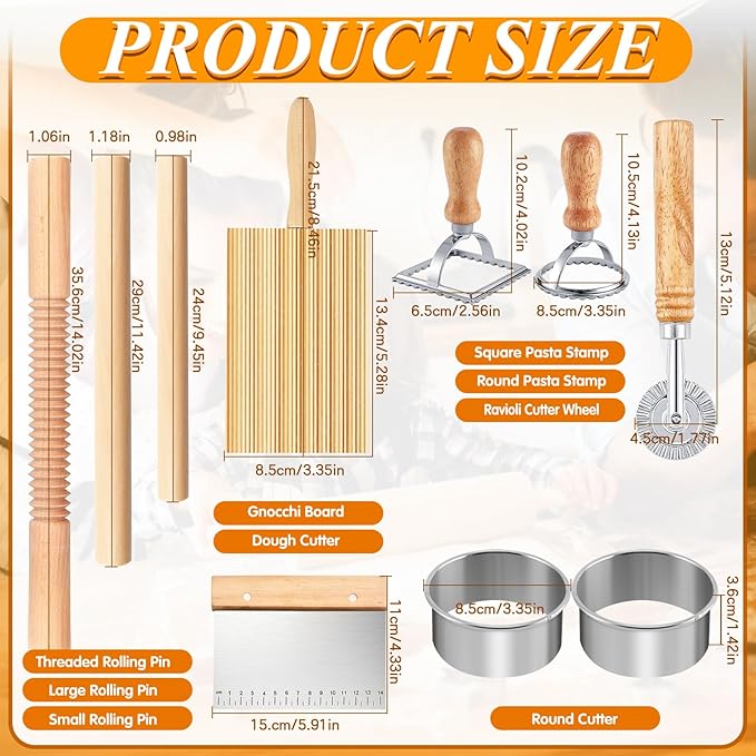 Pasta Making Tools, 1 Gnocchi Board, 1 Dough Cutter, 1 Ravioli Cutter, 2 Pasta - Image 2