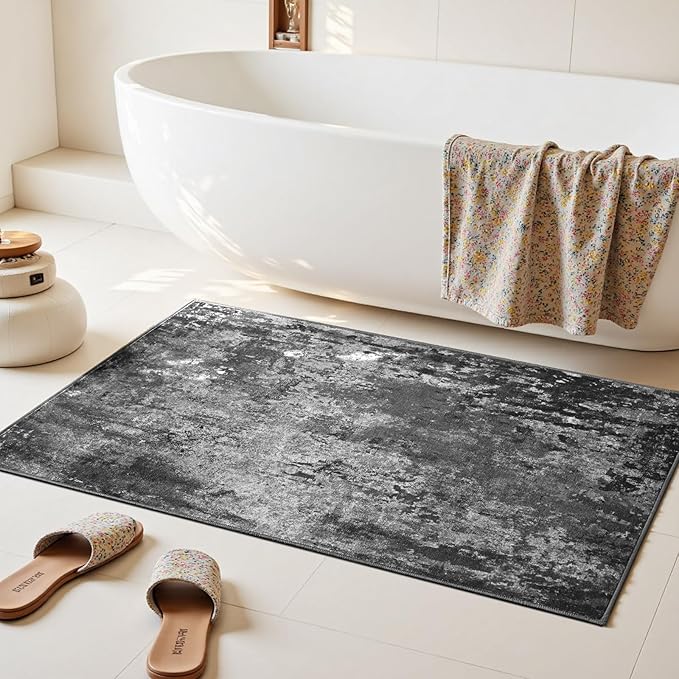 Entrance Rugs Indoor 2x3 Black Entry Rug Washable Abstract Black Small Area Rug - Image 4