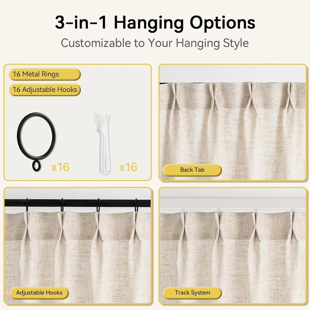 Liz Sheer Pinch Pleated Linen Curtains 90 Inches Long - Light Filtering Pleat...